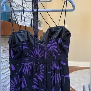 Wayne Cooper Dresses | Cocktail Dress - Black Strapless (or Halter Neck) with Purple Flower Pattern. | Color: Black/Purple | Size: L | Symone_75'S